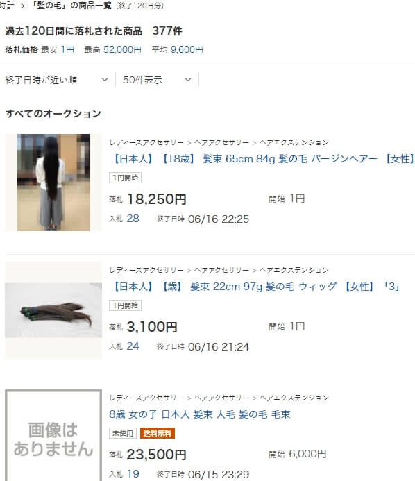 ヤフオクの取引履歴