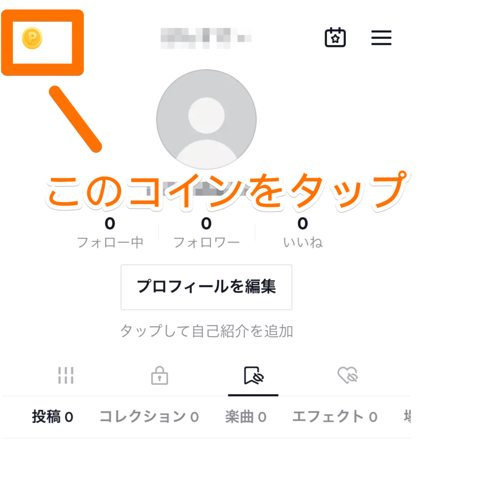 プロフィール画面のコインを選択するキャプチャ画像