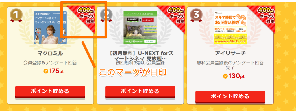 ポイント対象の広告