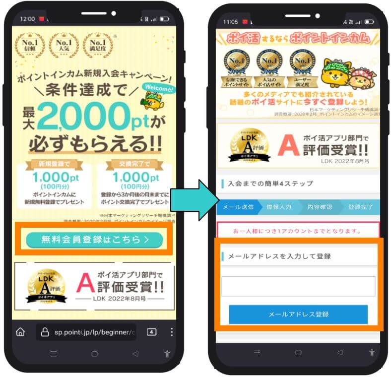 ポイントインカムの登録方法1