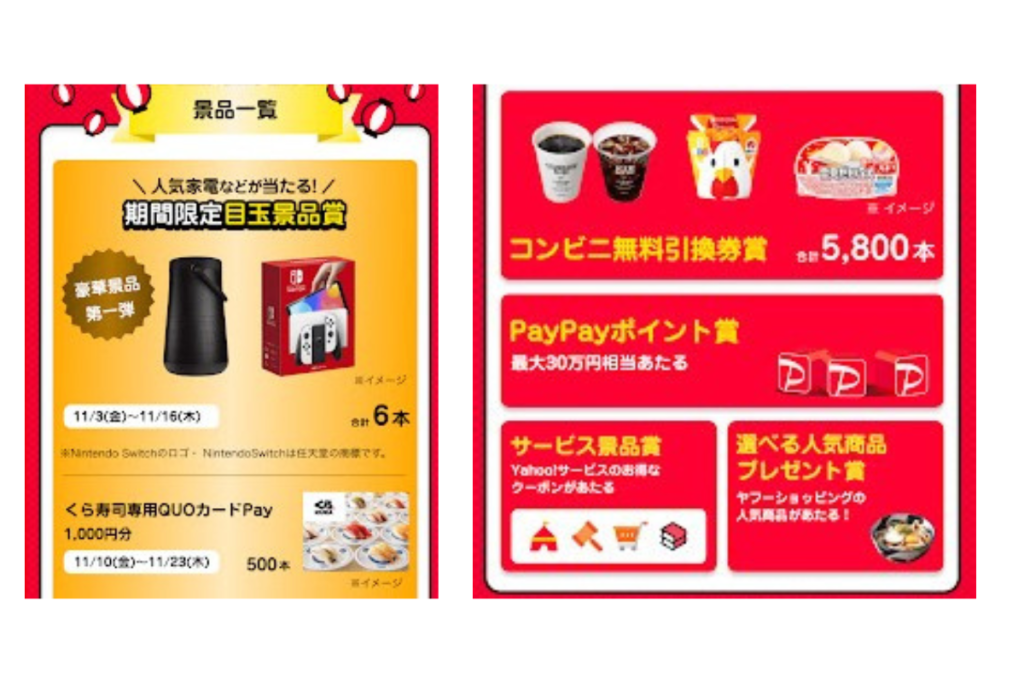 Yahoo宝箱くじの景品